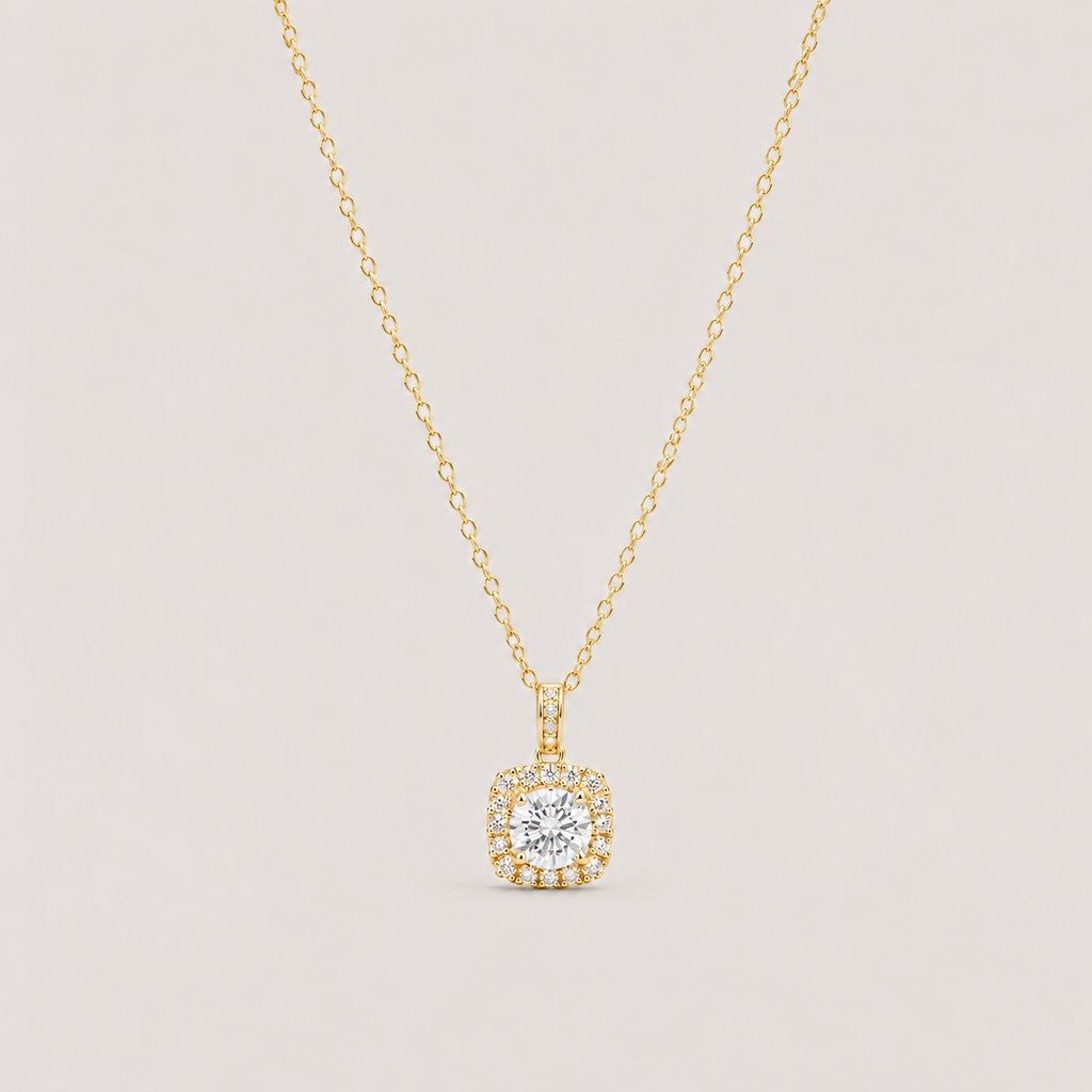 Lab Grown Diamond Round Cut Halo Pendant 0.90 Ct. (VS-EF)