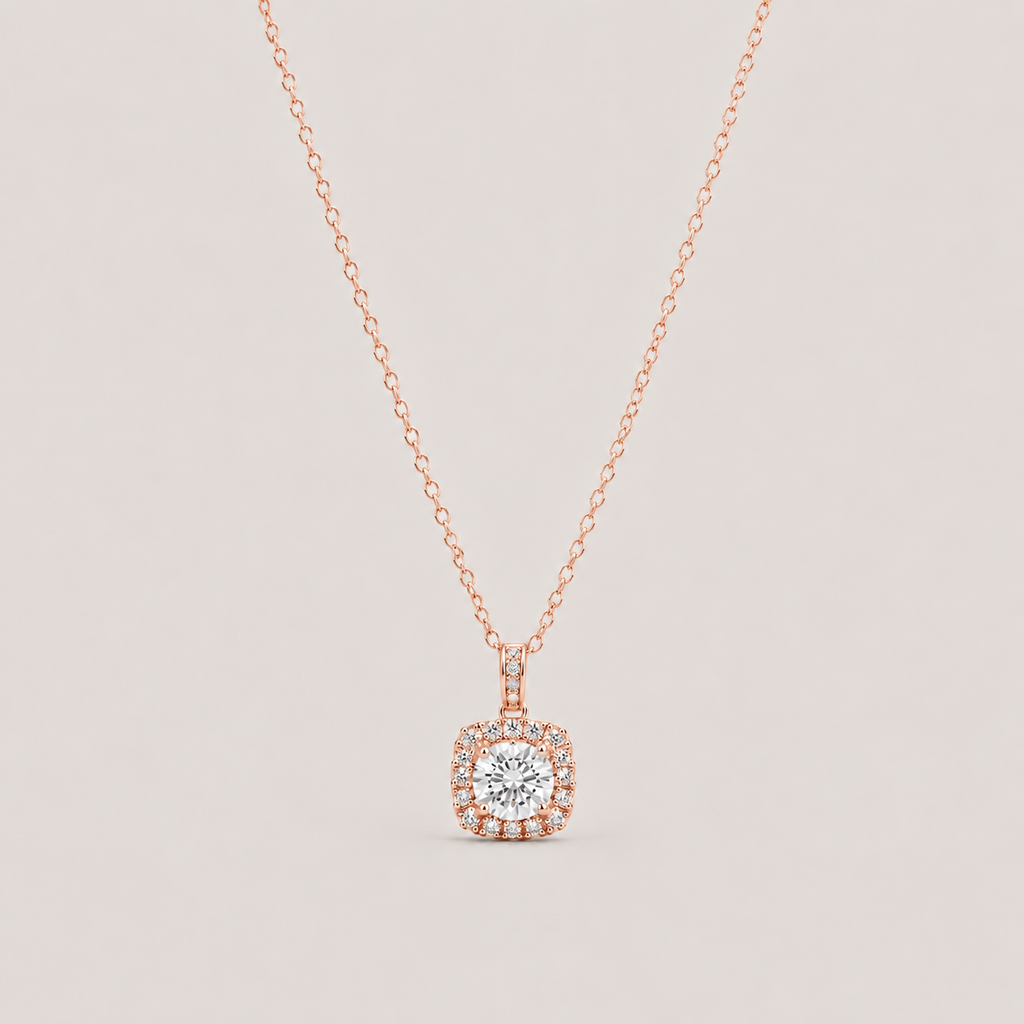 Lab Grown Diamond Round Cut Halo Pendant 0.90 Ct. (VS-EF)