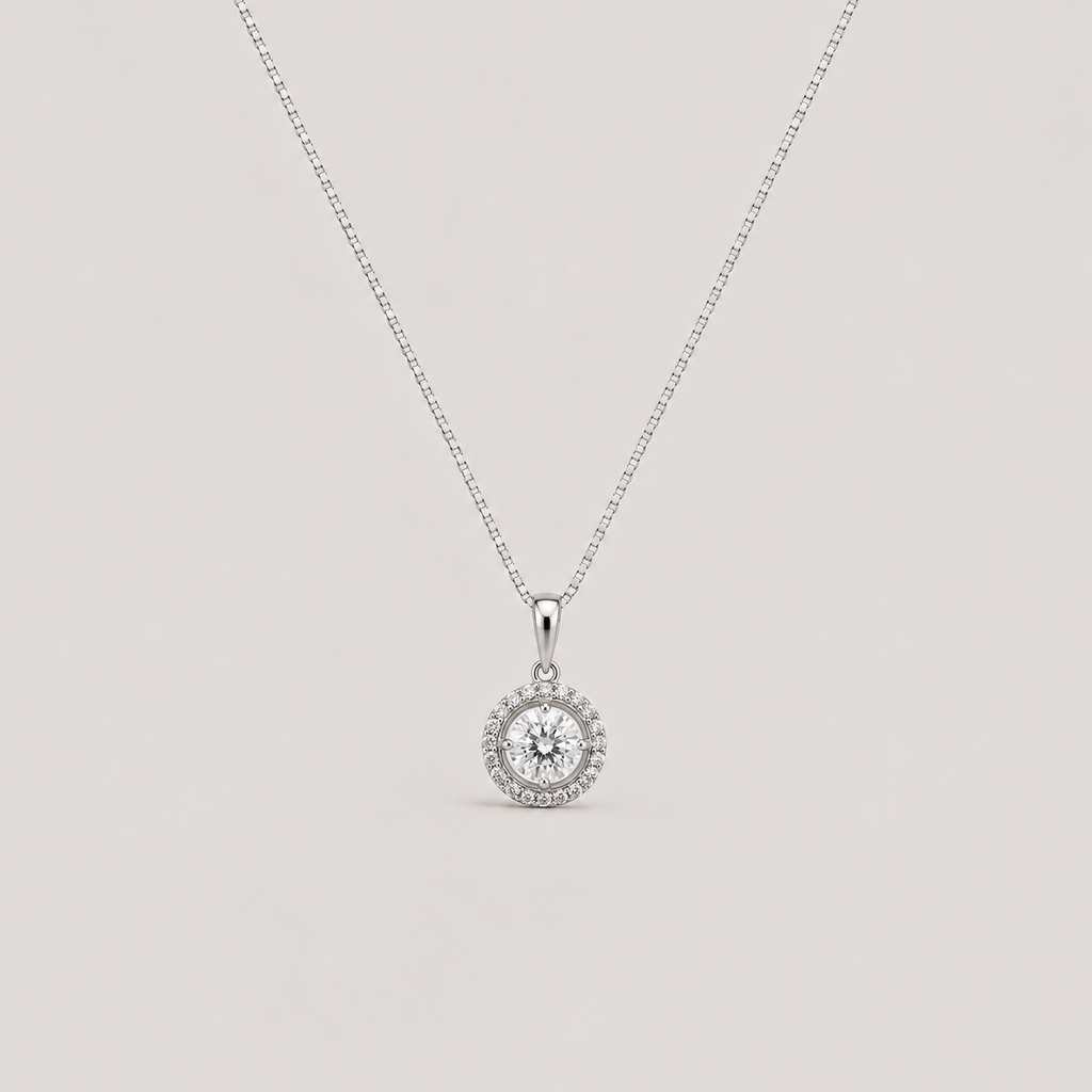 Lab Grown Diamond Halo Pendant Round-Cut 0.90 Ct. (VS-EF)