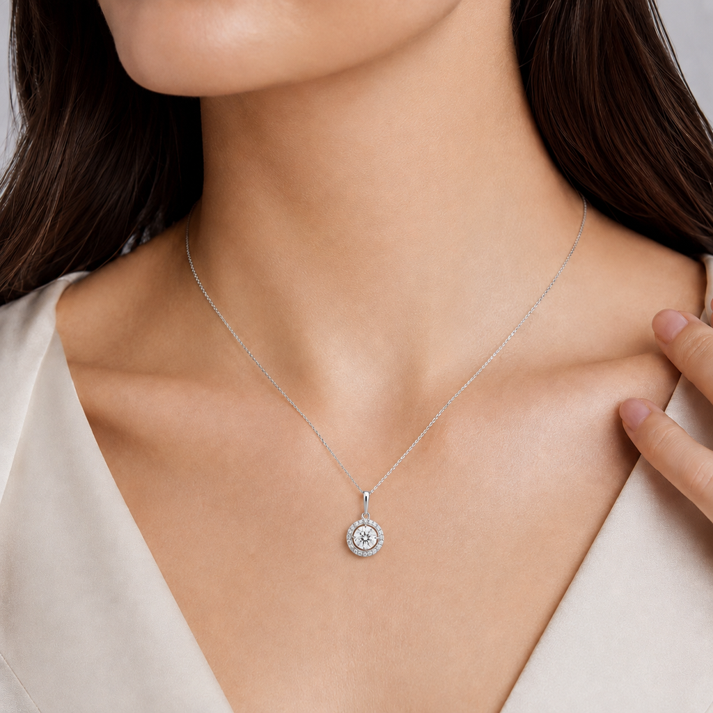 Lab Grown Diamond Halo Pendant Round-Cut 0.90 Ct. (VS-EF)