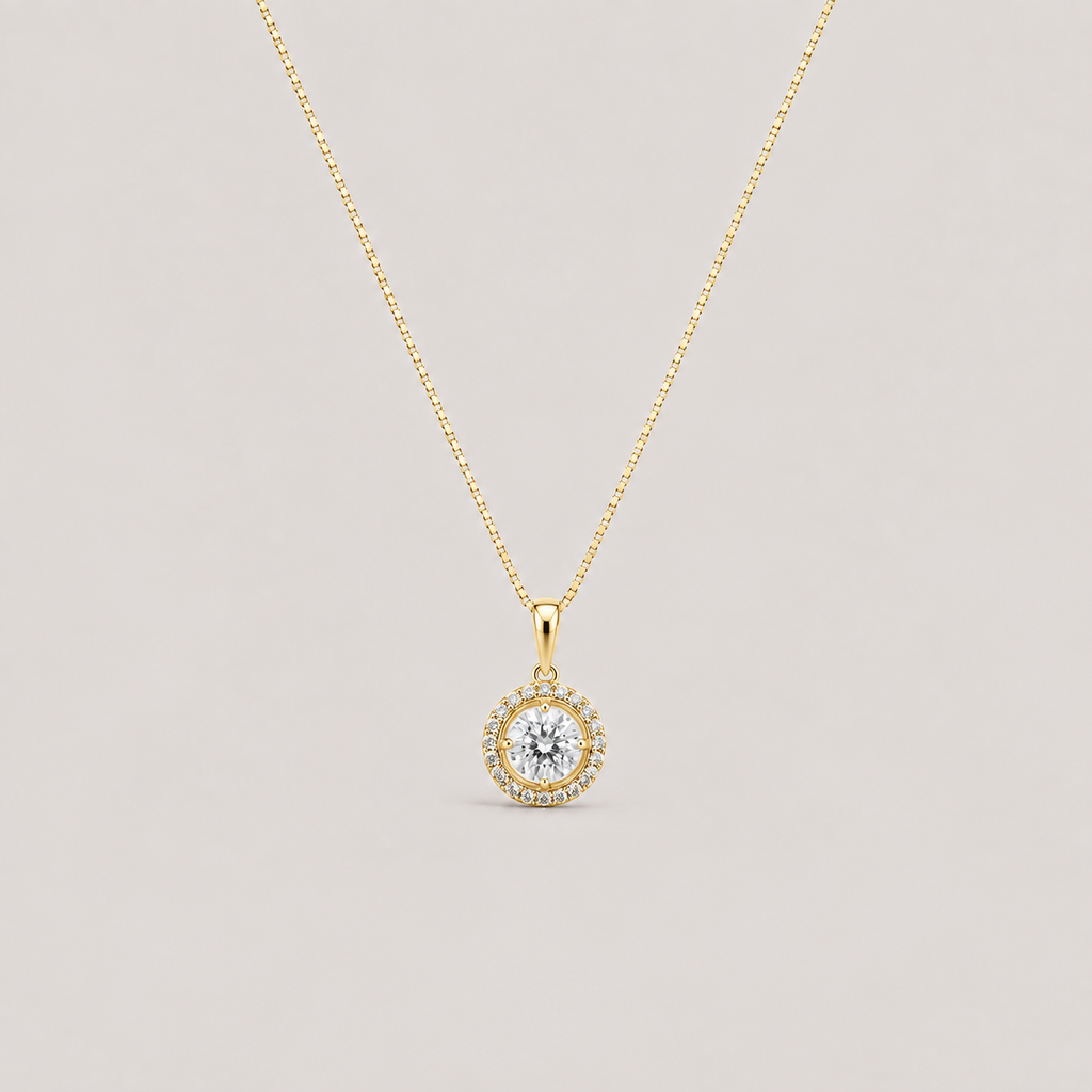 Lab Grown Diamond Halo Pendant Round-Cut 0.90 Ct. (VS-EF)