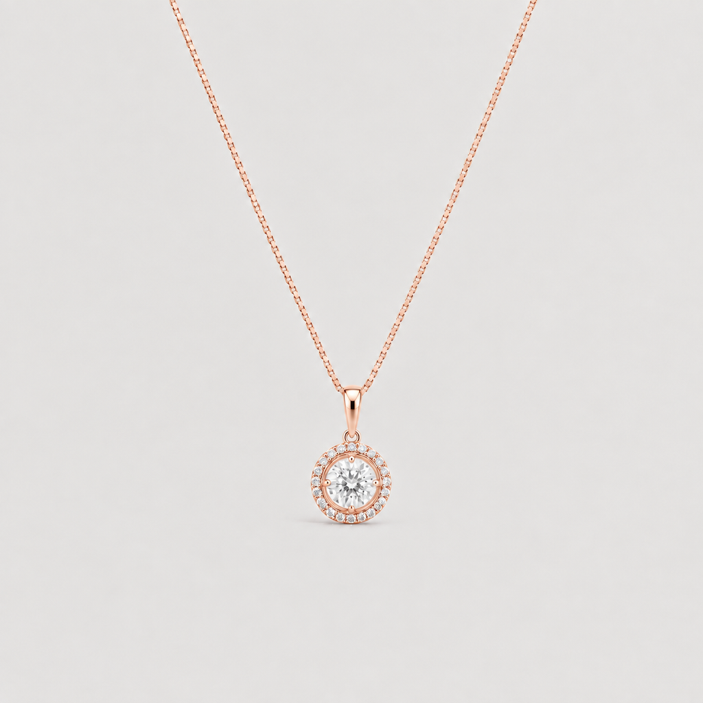 Lab Grown Diamond Halo Pendant Round-Cut 0.90 Ct. (VS-EF)