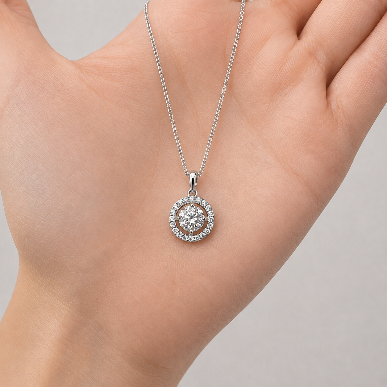 Lab Grown Diamond Halo Pendant Round-Cut 0.90 Ct. (VS-EF)