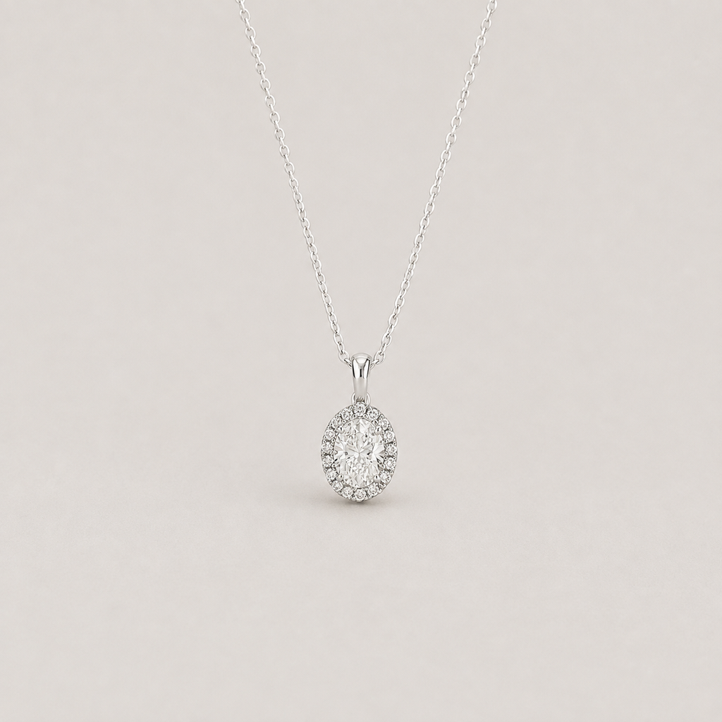 1.50 Ct. Lab Grown Diamond Oval Cut Halo Pendant (VS-EF)