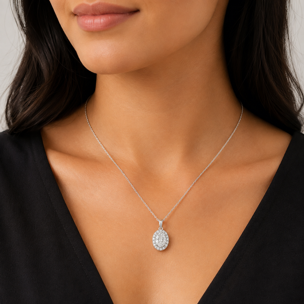 1.50 Ct. Lab Grown Diamond Oval Cut Halo Pendant (VS-EF)