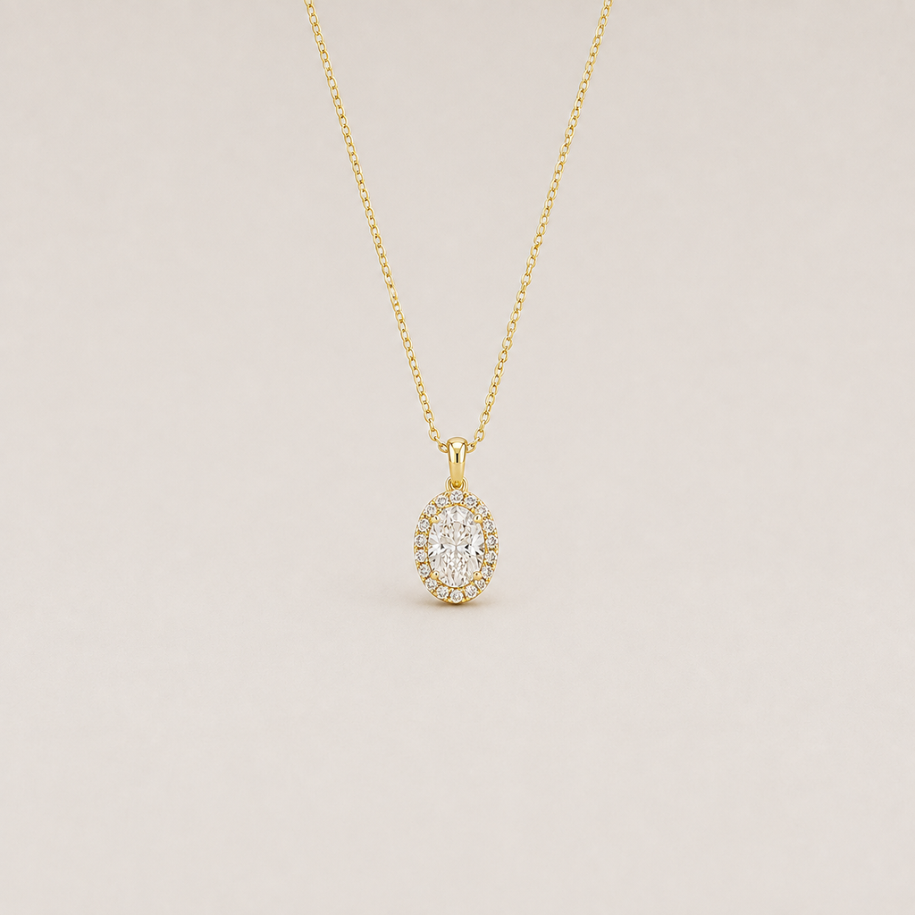 1.50 Ct. Lab Grown Diamond Oval Cut Halo Pendant (VS-EF)