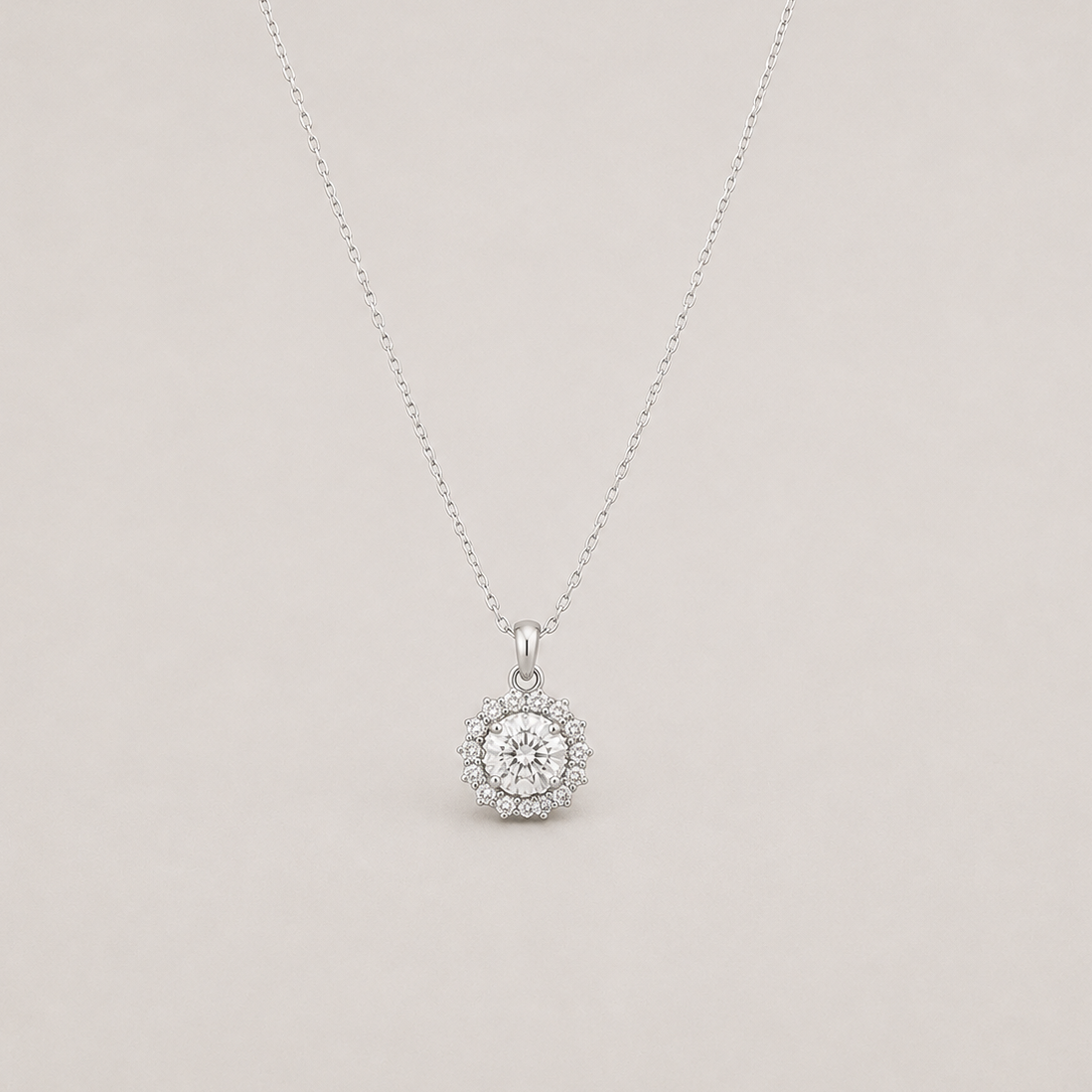 1 Ct. Lab Grown Diamond Round Halo Pendant Necklace (VS-EF)