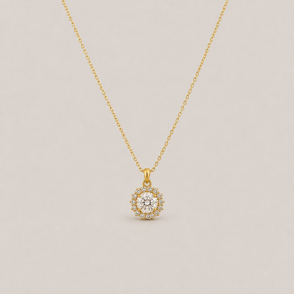 1 Ct. Lab Grown Diamond Round Halo Pendant Necklace (VS-EF)