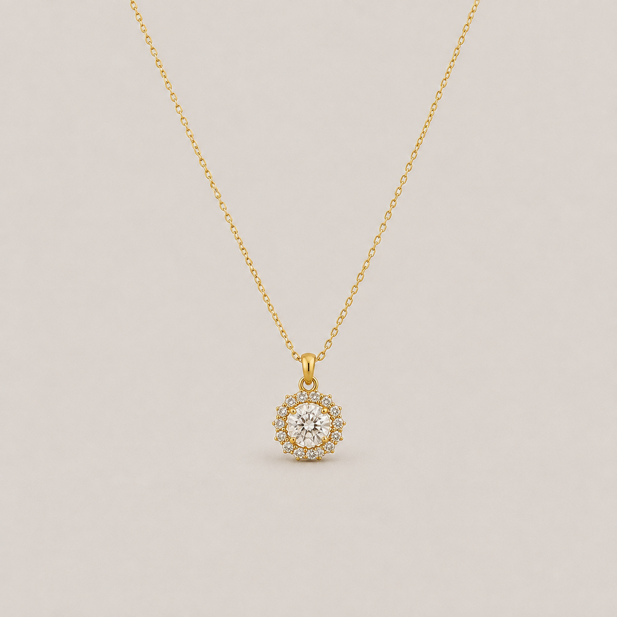 1 Ct. Lab Grown Diamond Round Halo Pendant Necklace (VS-EF)