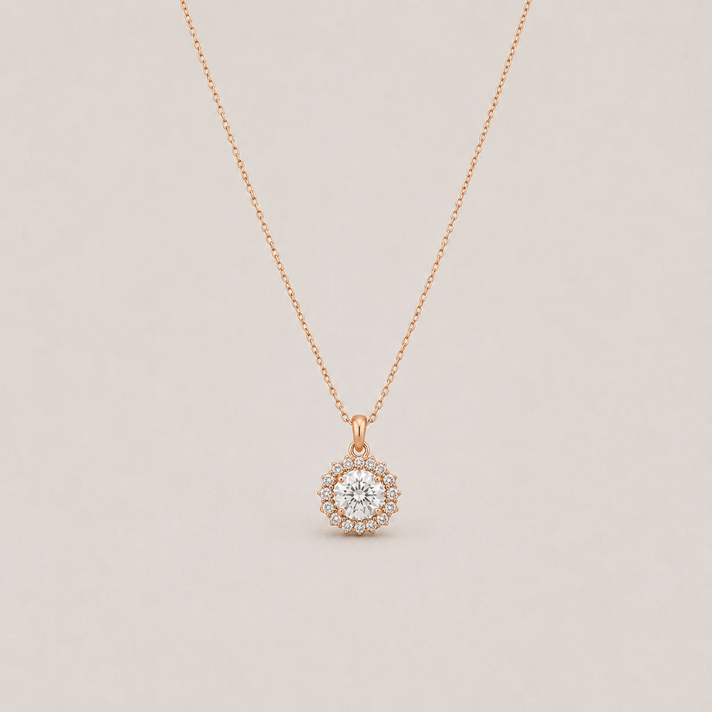 1 Ct. Lab Grown Diamond Round Halo Pendant Necklace (VS-EF)