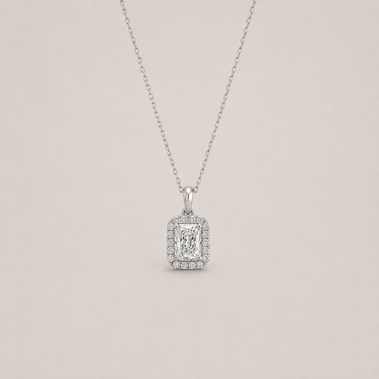 1.50 Ct. Lab Grown Diamond Radiant Cut Halo Pendant Necklace (VS-EF)