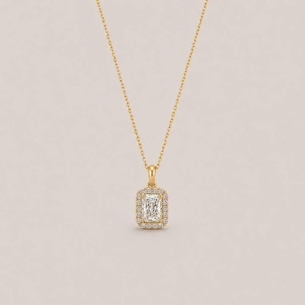 1.50 Ct. Lab Grown Diamond Radiant Cut Halo Pendant Necklace (VS-EF)