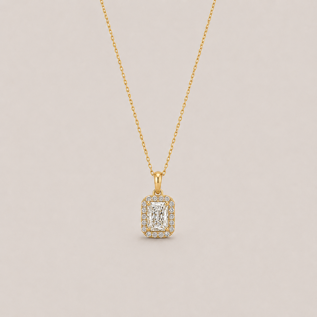 1.50 Ct. Lab Grown Diamond Radiant Cut Halo Pendant Necklace (VS-EF)
