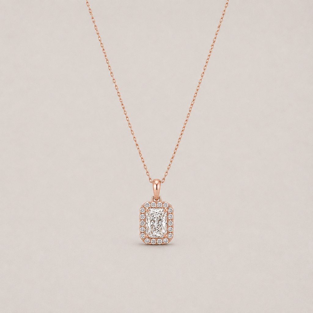 1.50 Ct. Lab Grown Diamond Radiant Cut Halo Pendant Necklace (VS-EF)