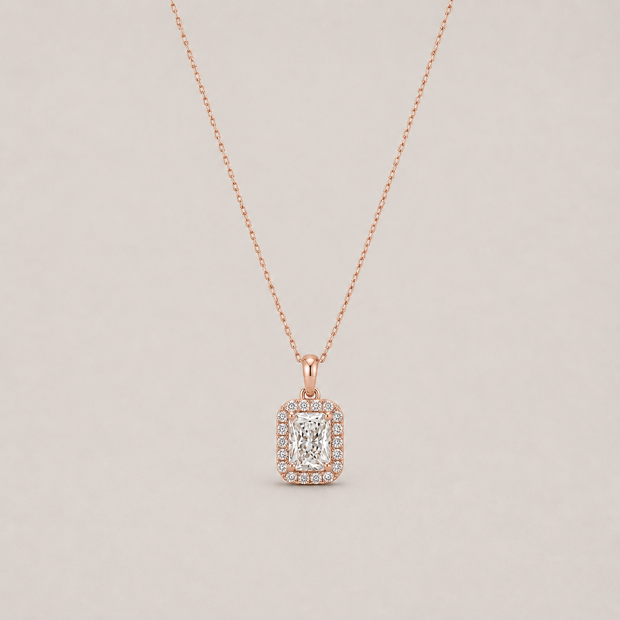 1.50 Ct. Lab Grown Diamond Radiant Cut Halo Pendant Necklace (VS-EF)