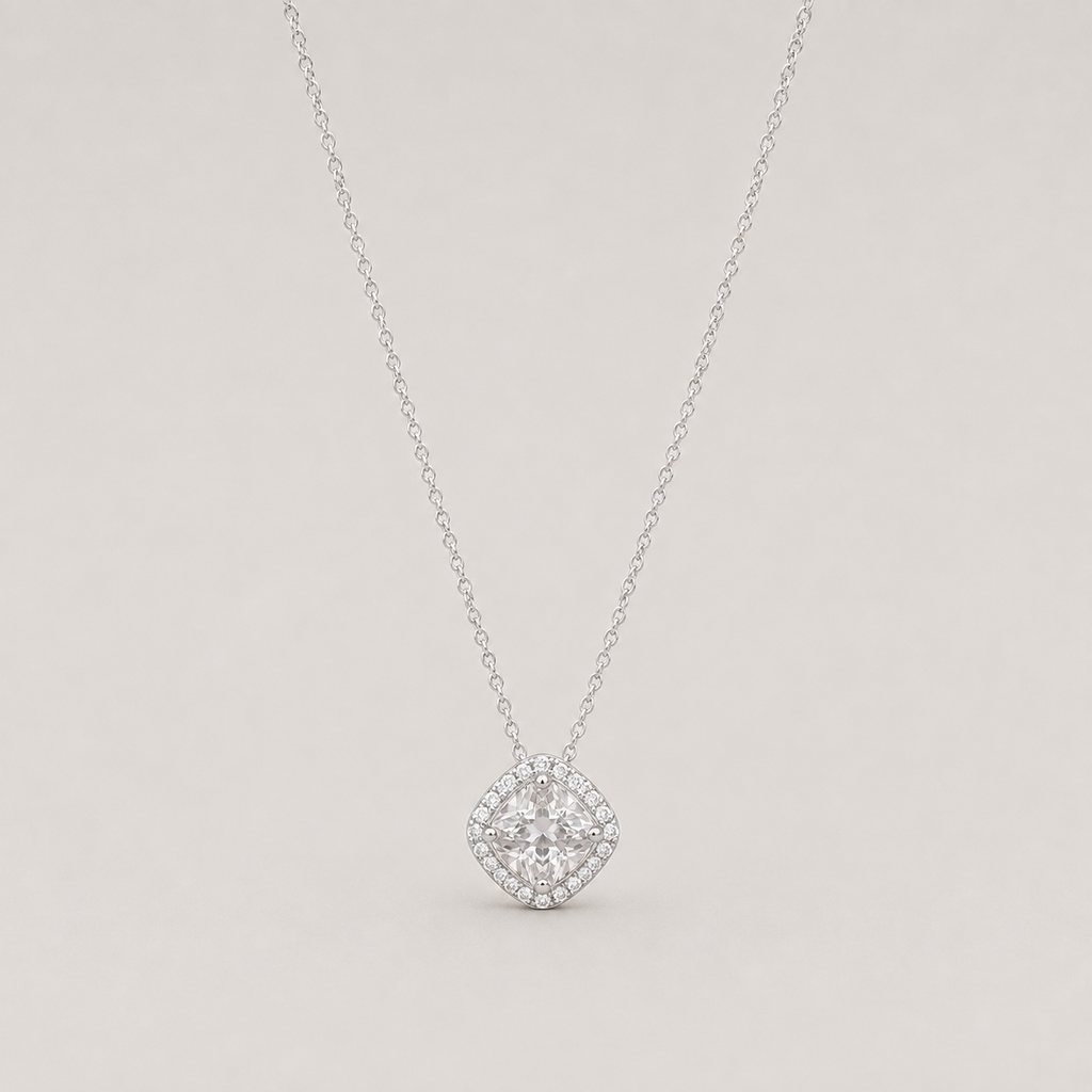 Lab Grown Diamond Cushion Cut Halo Pendant Necklace 0.75 Ct. (VS-EF)