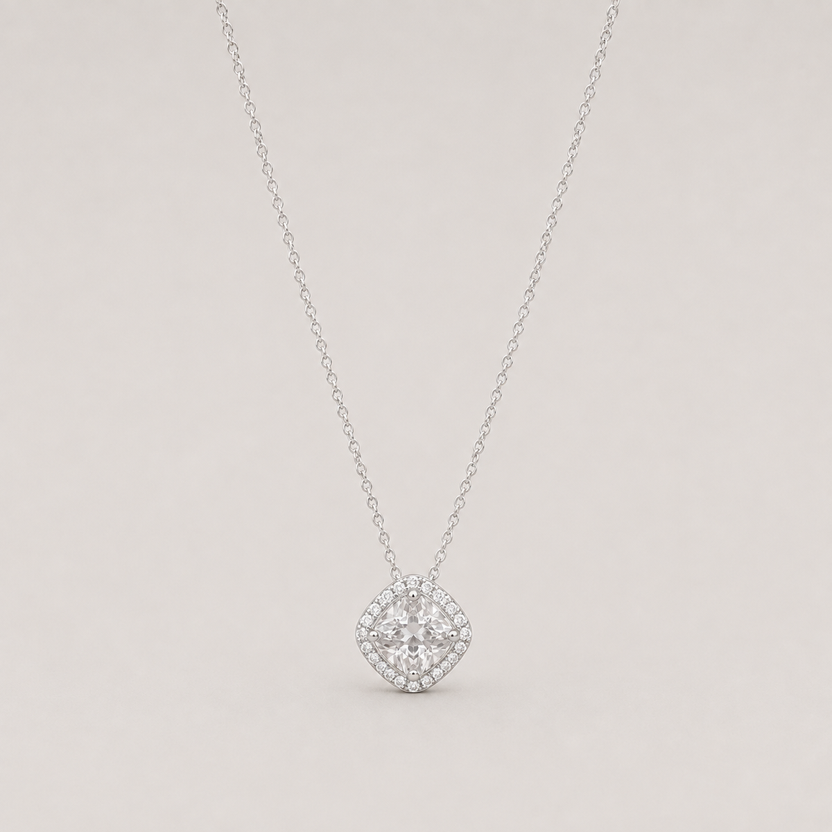 Lab Grown Diamond Cushion Cut Halo Pendant Necklace 0.75 Ct. (VS-EF)