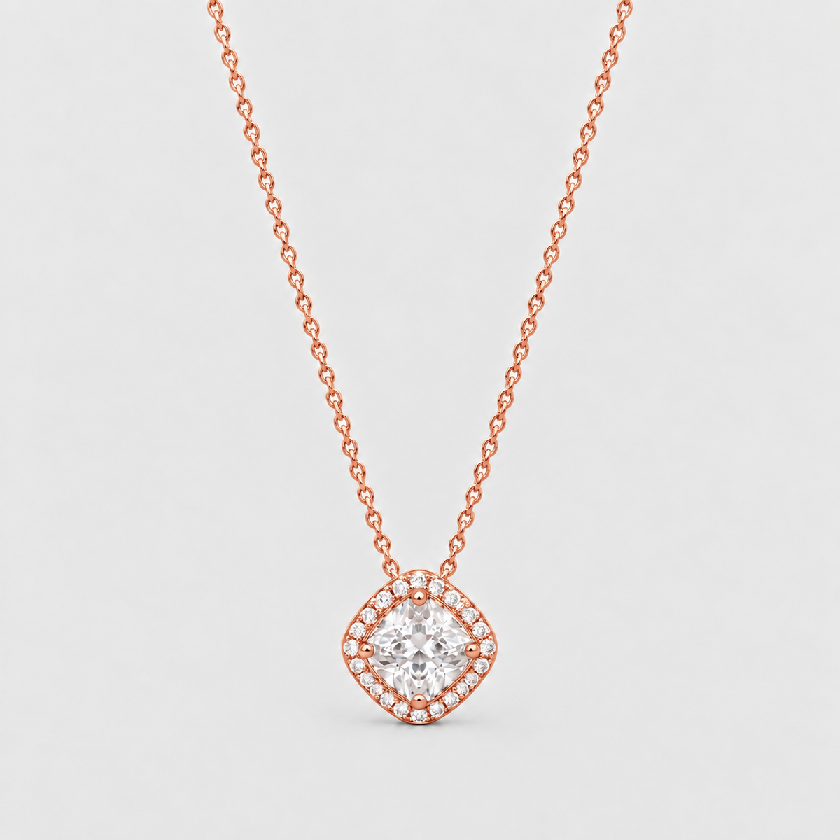 Lab Grown Diamond Cushion Cut Halo Pendant Necklace 0.75 Ct. (VS-EF)