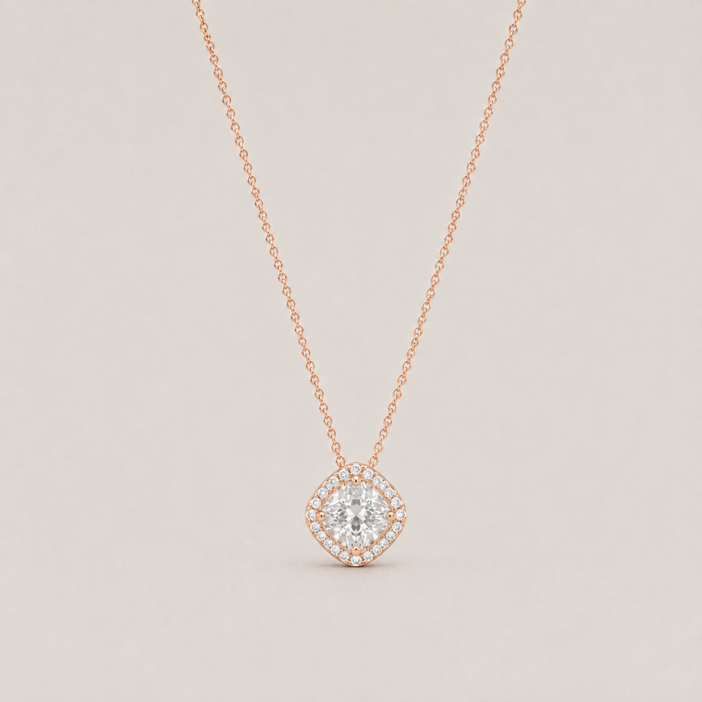 Lab Grown Diamond Cushion Cut Halo Pendant Necklace 0.75 Ct. (VS-EF)