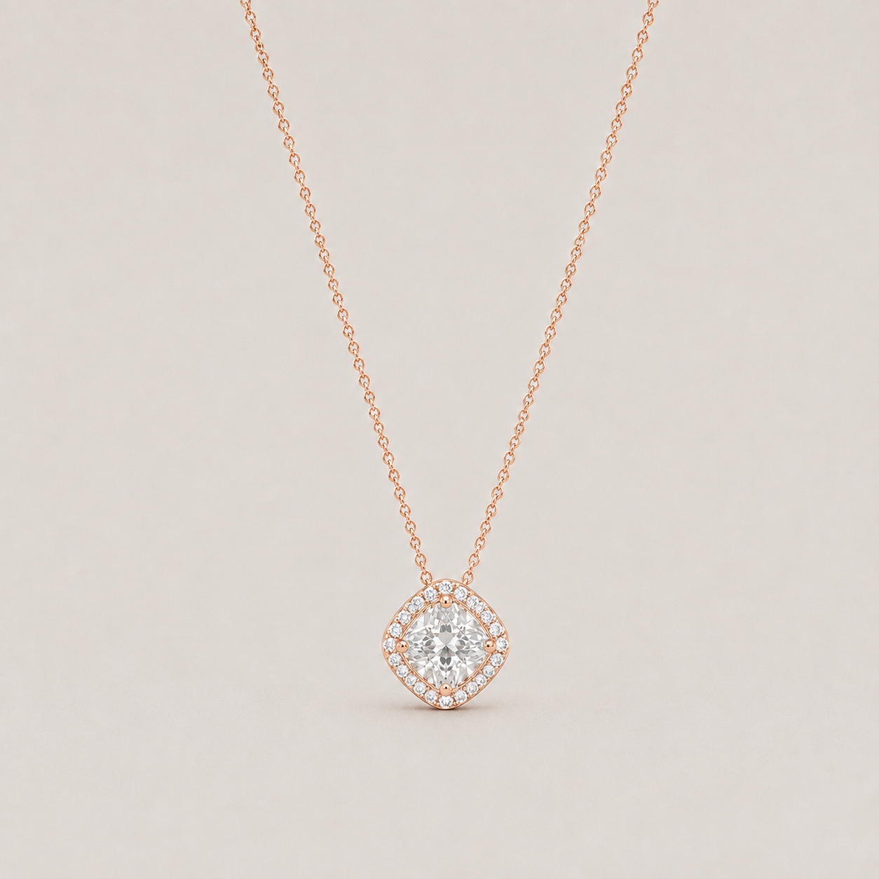 Lab Grown Diamond Cushion Cut Halo Pendant Necklace 0.75 Ct. (VS-EF)