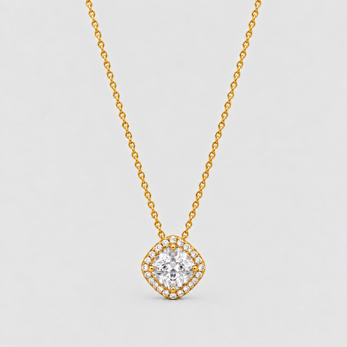 Lab Grown Diamond Cushion Cut Halo Pendant Necklace 0.75 Ct. (VS-EF)