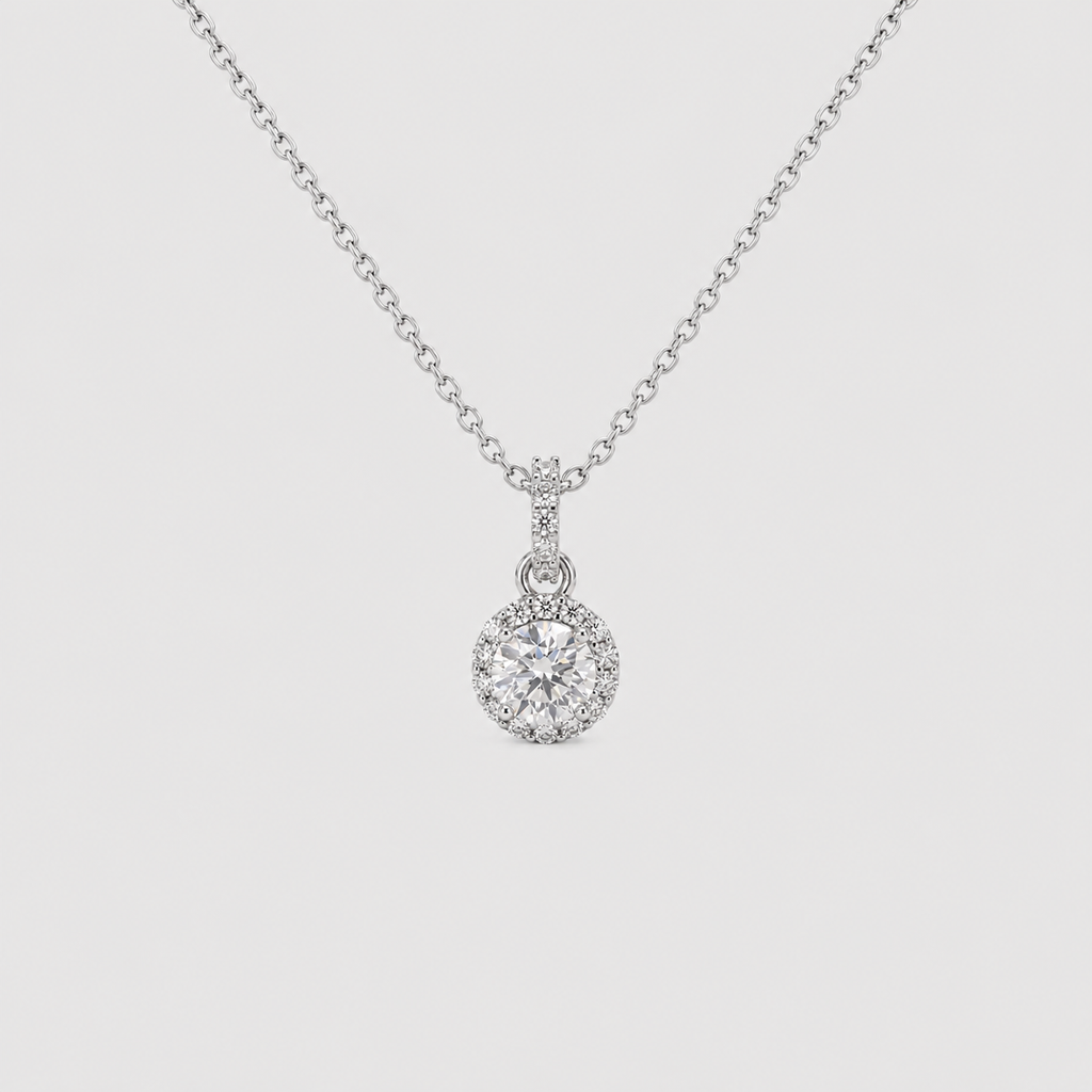 1 Ct. Lab Grown Diamond Halo Pendant Round Cut (VS-EF)