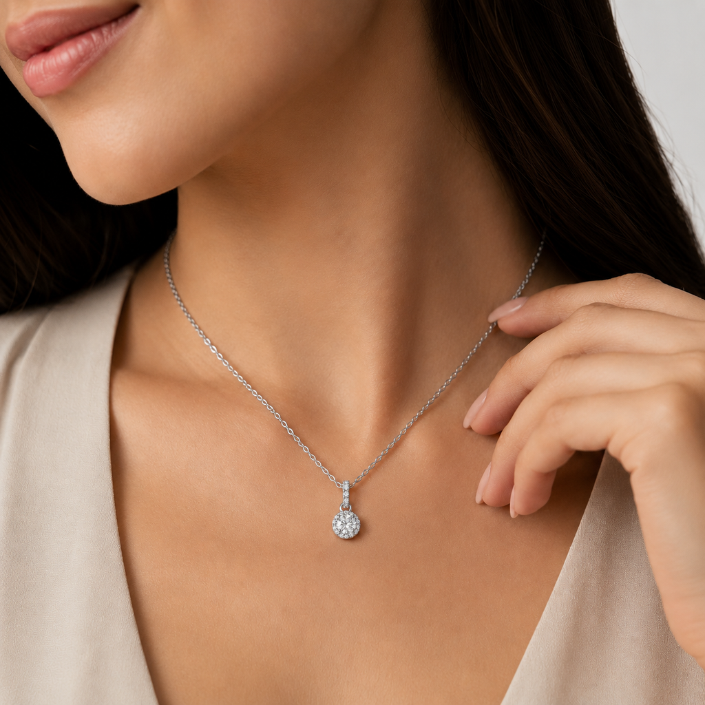 1 Ct. Lab Grown Diamond Halo Pendant Round Cut (VS-EF)