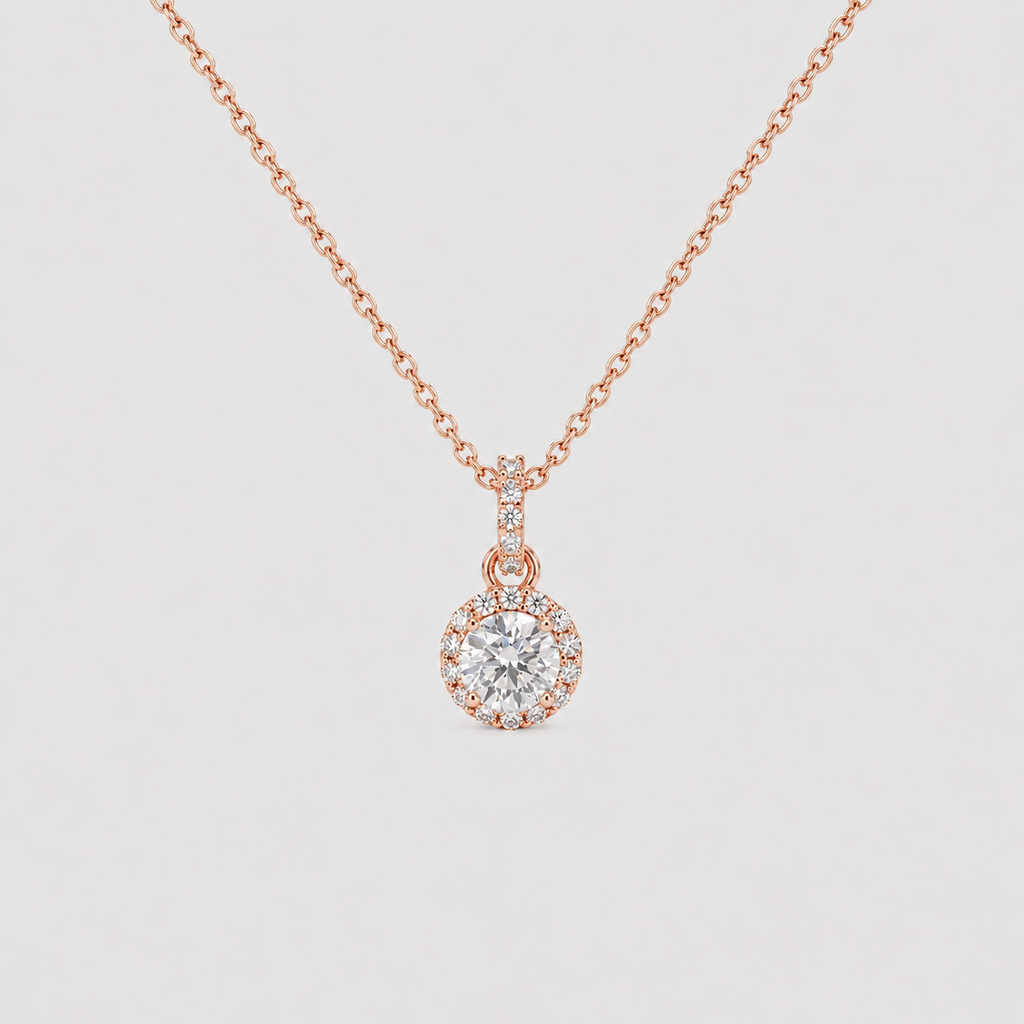 1 Ct. Lab Grown Diamond Halo Pendant Round Cut (VS-EF)