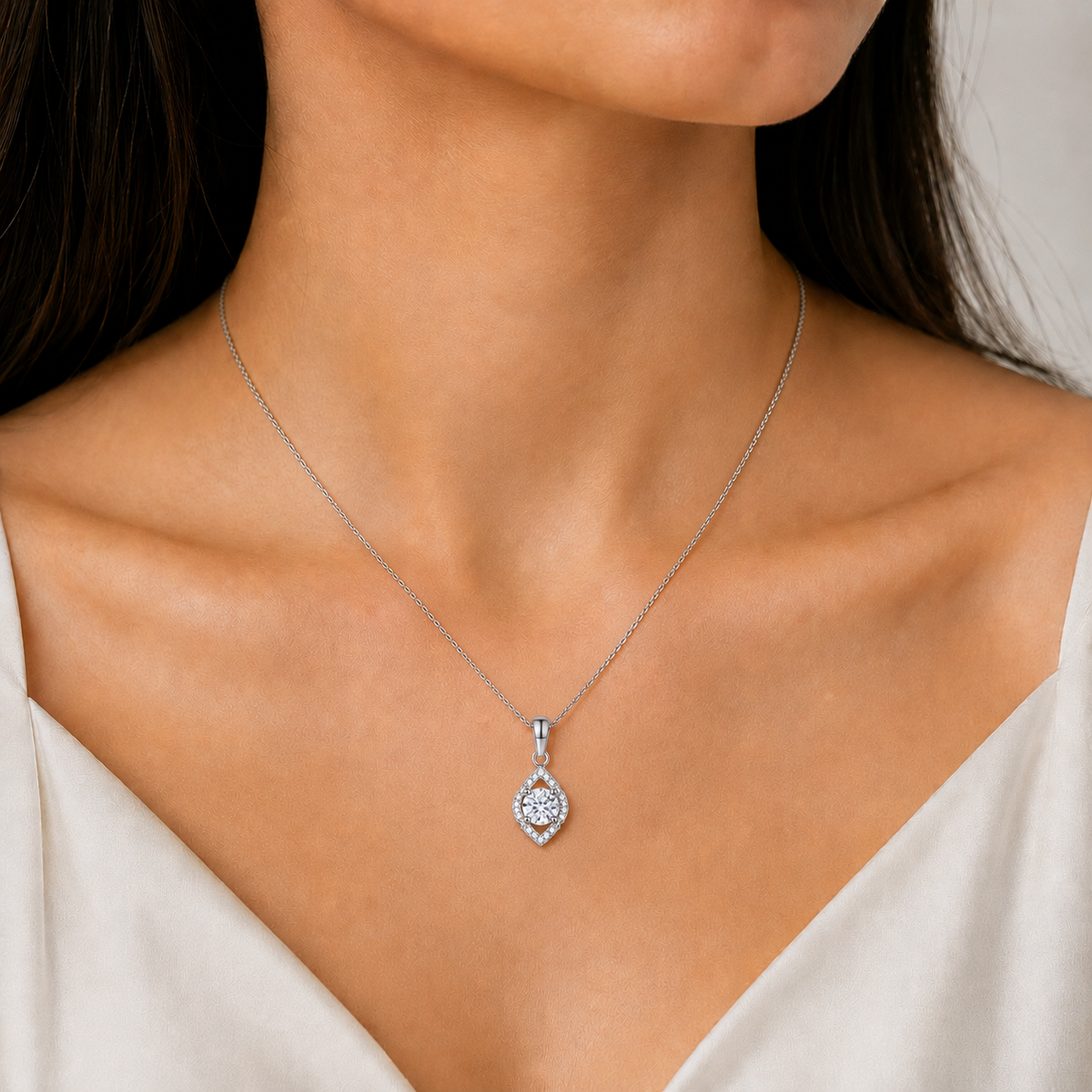 1.20 Ct. Lab Grown Diamond Round Halo Pendant Necklace (VS-EF)