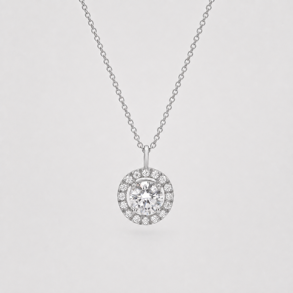 1.50 Ct. Round Cut Lab Grown Diamond Halo Pendant Necklace (VS-EF)