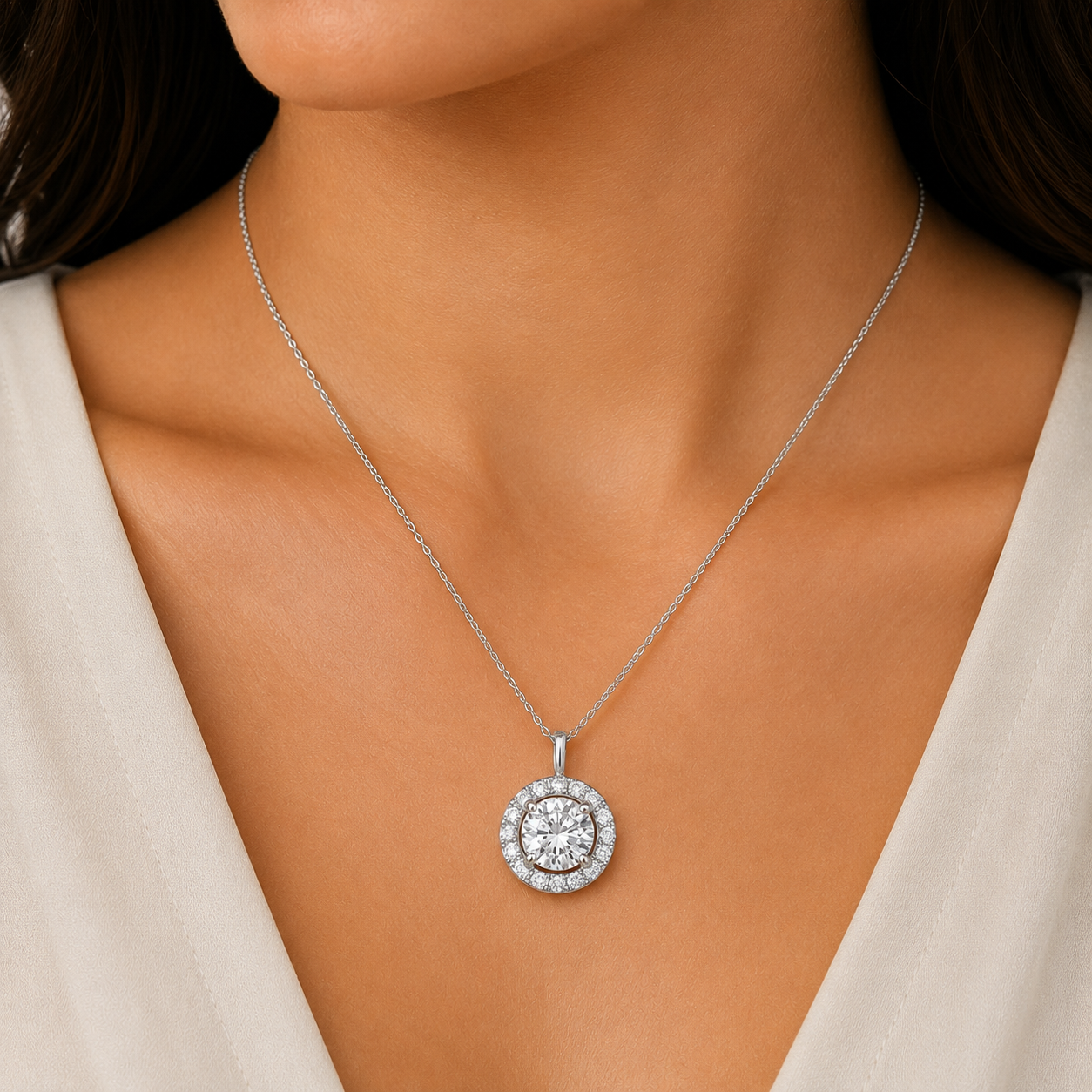 1.50 Ct. Round Cut Lab Grown Diamond Halo Pendant Necklace (VS-EF)