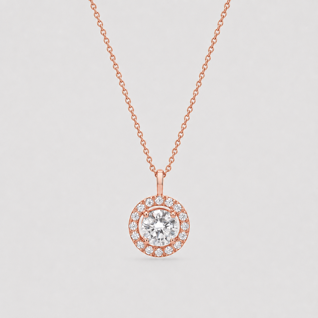 1.50 Ct. Round Cut Lab Grown Diamond Halo Pendant Necklace (VS-EF)