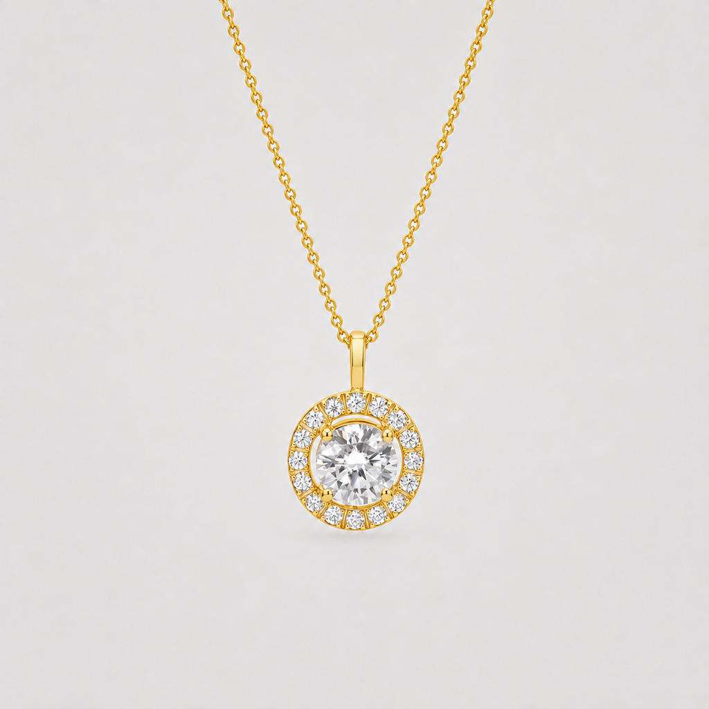 1.50 Ct. Round Cut Lab Grown Diamond Halo Pendant Necklace (VS-EF)