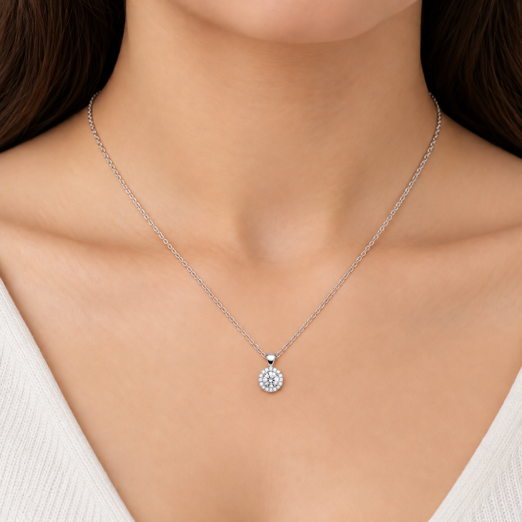 1.10 Ct. Lab Grown Diamond Round Cut Halo Pendant (VS-EF)