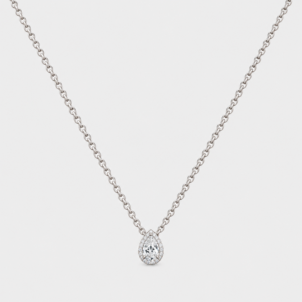 Lab Grown Diamond Pear Cut 0.60 Ct. Halo Pendant (EF/VVS-VS)
