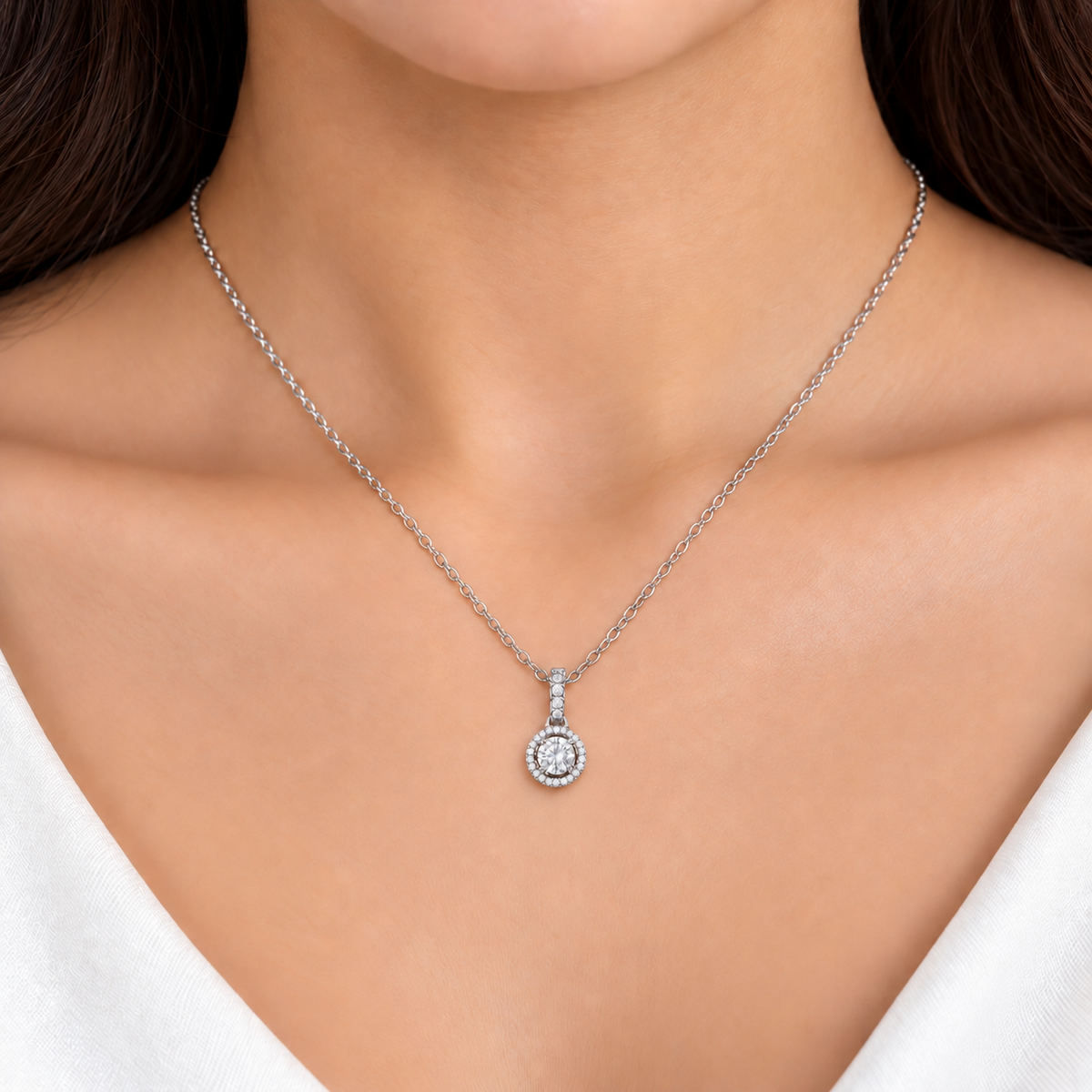 1.15 Ct. Lab Grown Diamond Round Cut Halo Pendant (VS-EF)