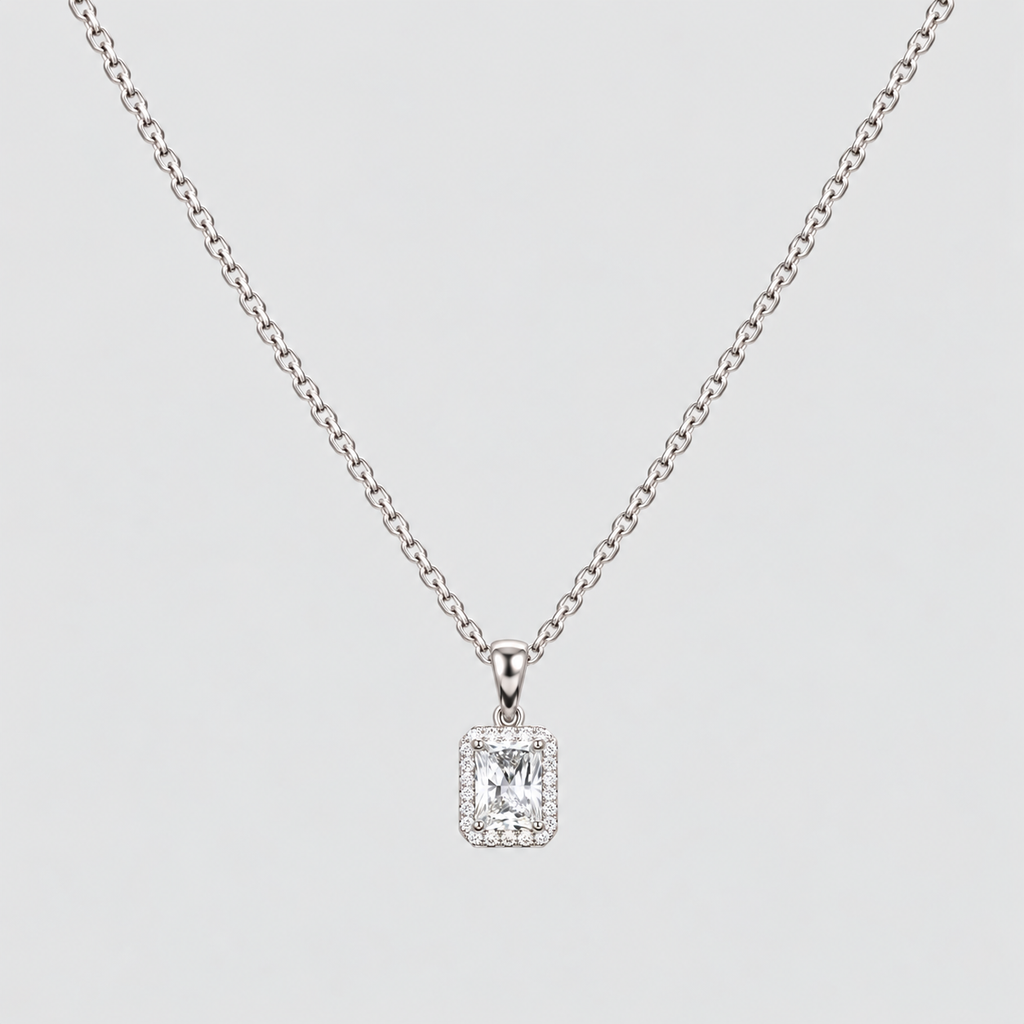 1.20 Ct. Lab Grown Diamond Radiant Cut Halo Pendant (VS-EF)