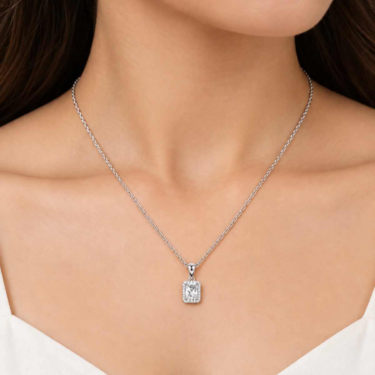1.20 Ct. Lab Grown Diamond Radiant Cut Halo Pendant (VS-EF)
