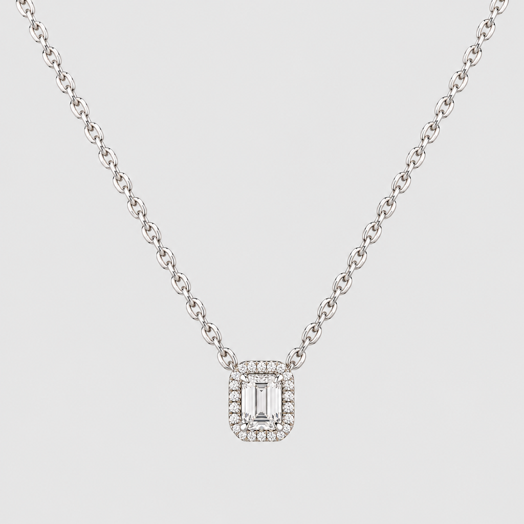 2.50 Ct. Lab Grown Diamond Emerald Cut Halo Pendant (VS-EF)