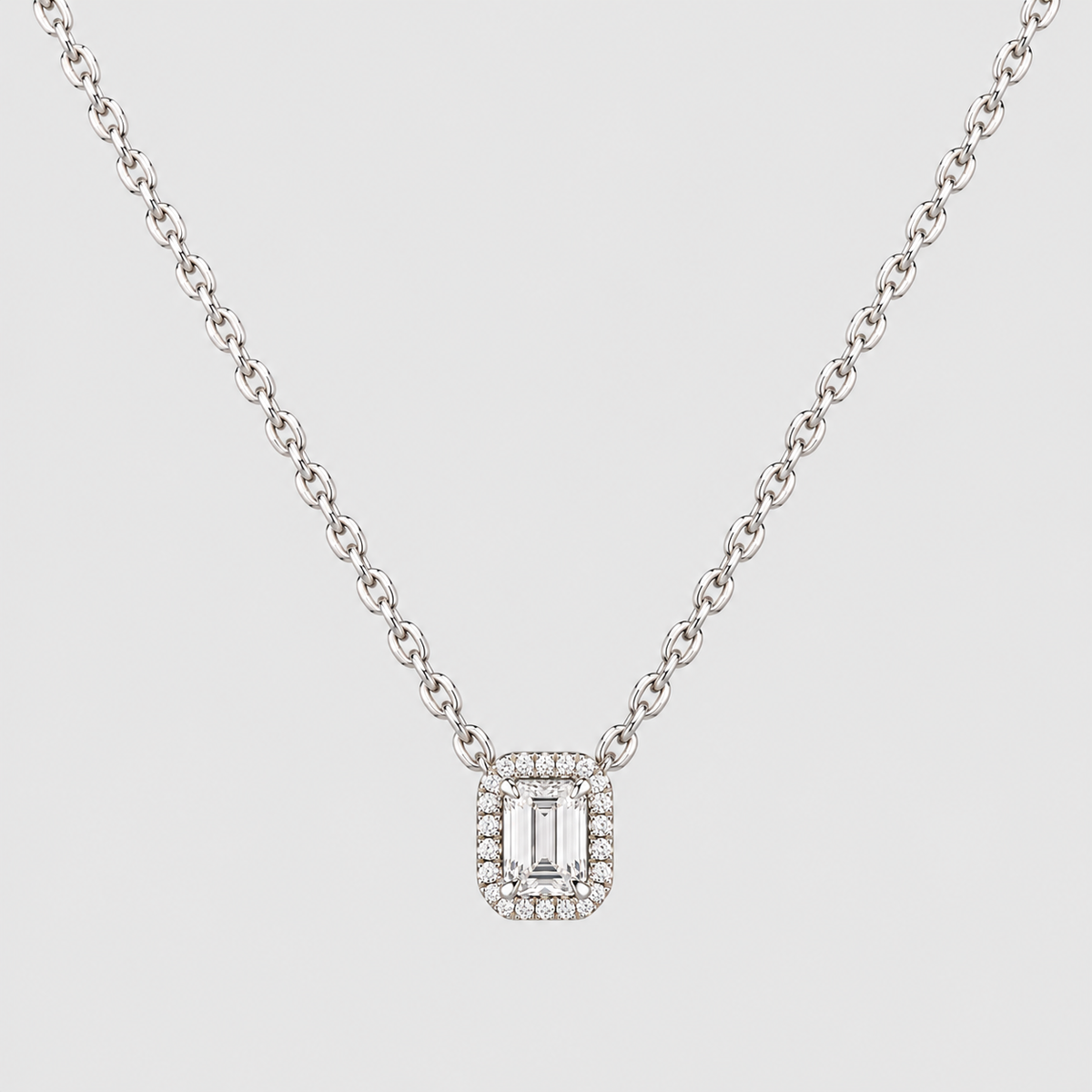 2.50 Ct. Lab Grown Diamond Emerald Cut Halo Pendant (VS-EF)