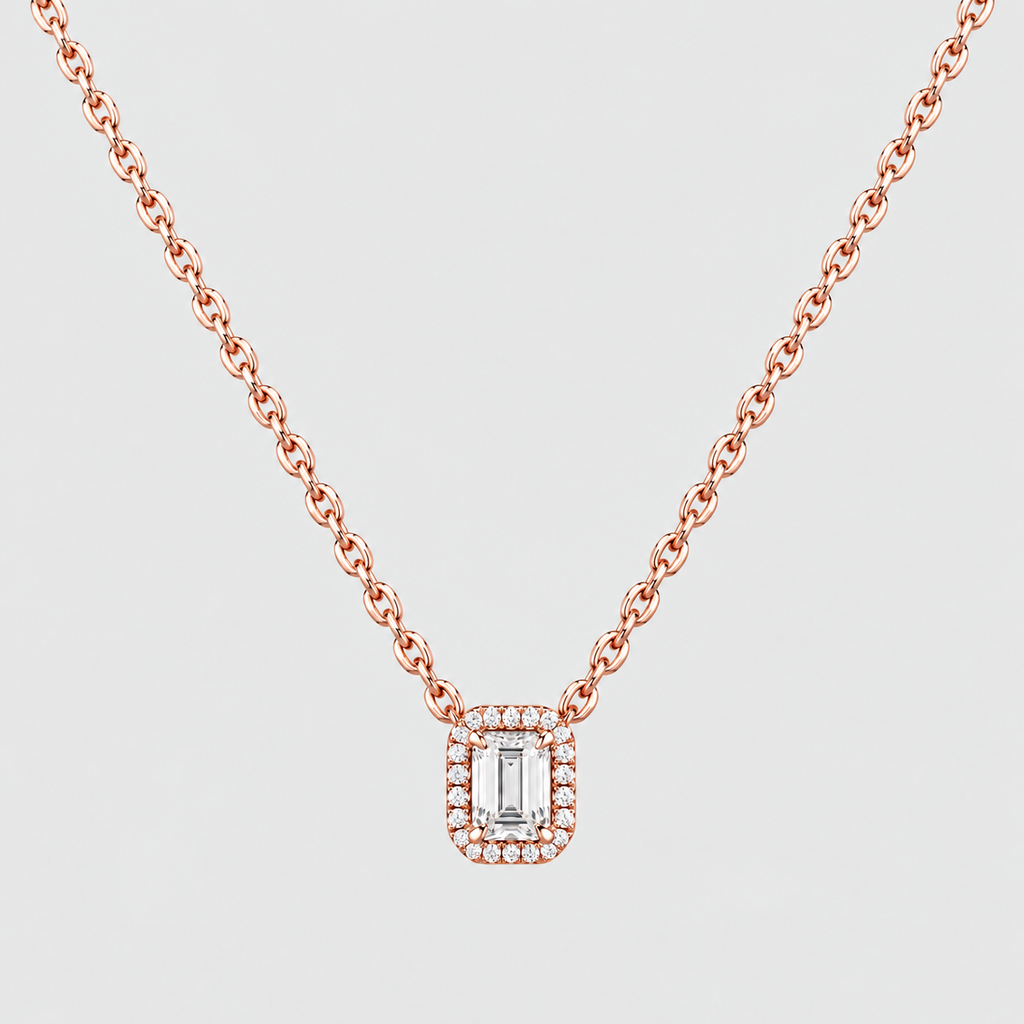 2.50 Ct. Lab Grown Diamond Emerald Cut Halo Pendant (VS-EF)