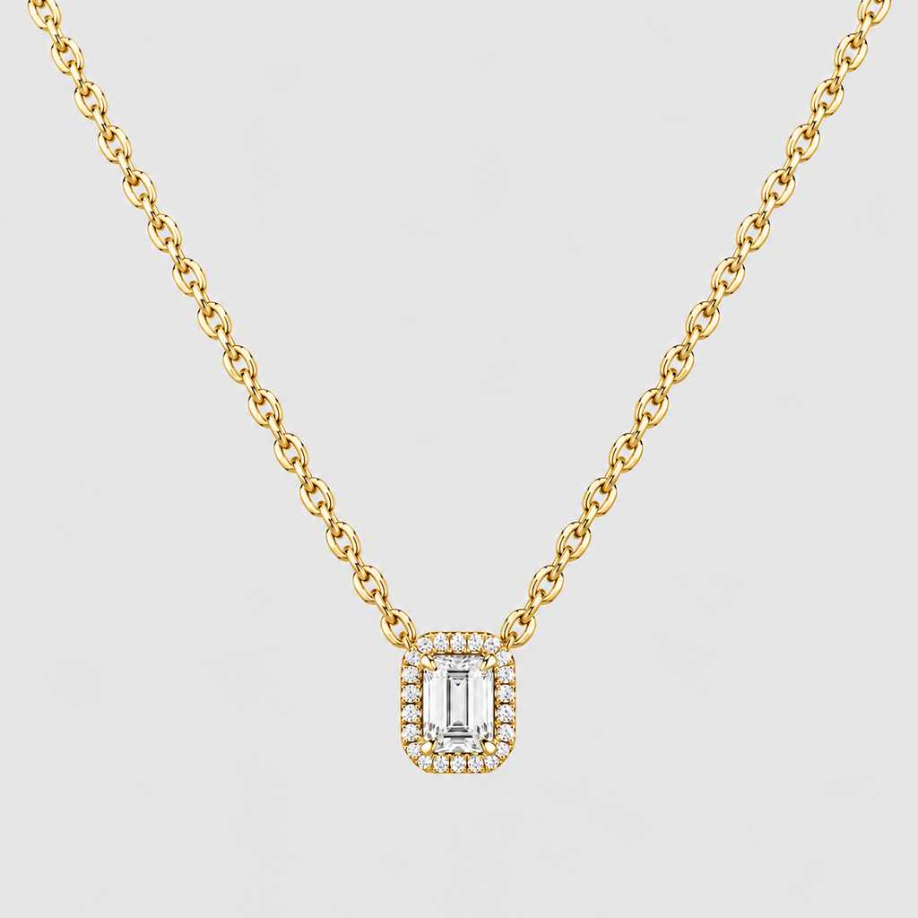 2.50 Ct. Lab Grown Diamond Emerald Cut Halo Pendant (VS-EF)