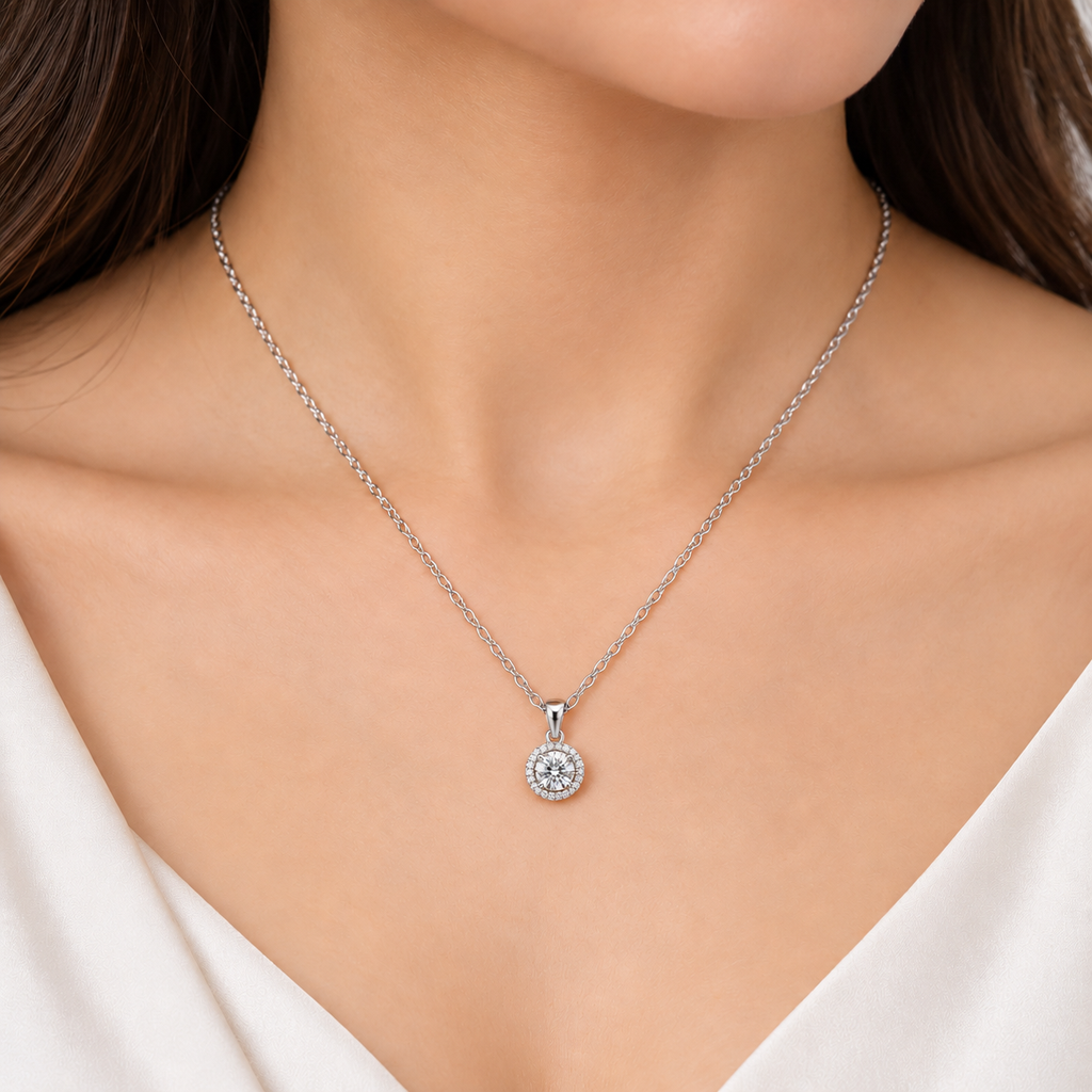 1.30 Ct. Lab Grown Diamond Round Cut Halo Pendant (VS-EF)