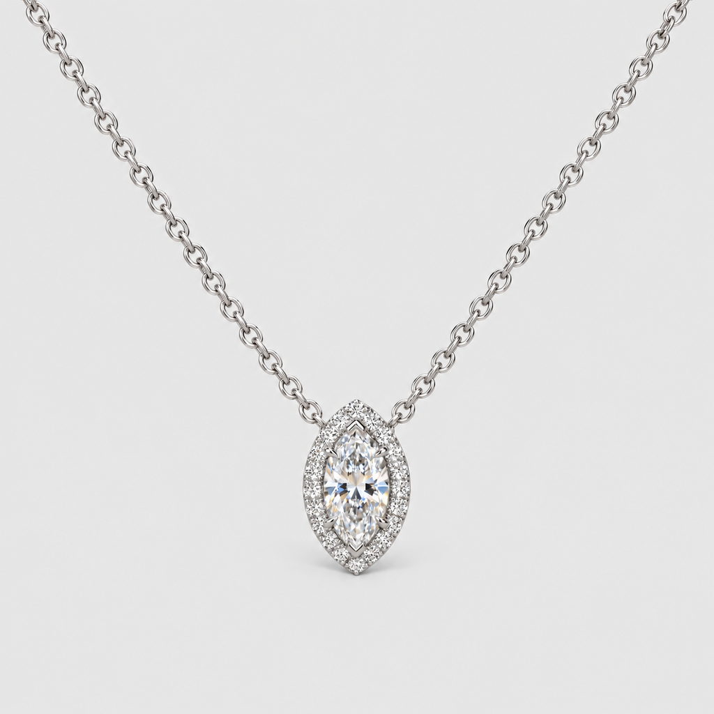 2.25 Ct. Lab Grown Diamond Marquise Cut Halo Pendant (VS-EF)