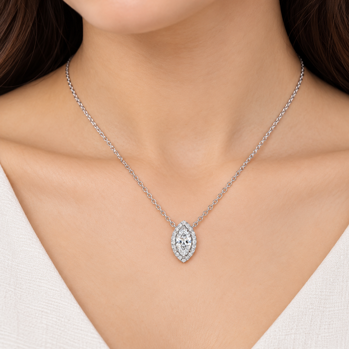 2.25 Ct. Lab Grown Diamond Marquise Cut Halo Pendant (VS-EF)