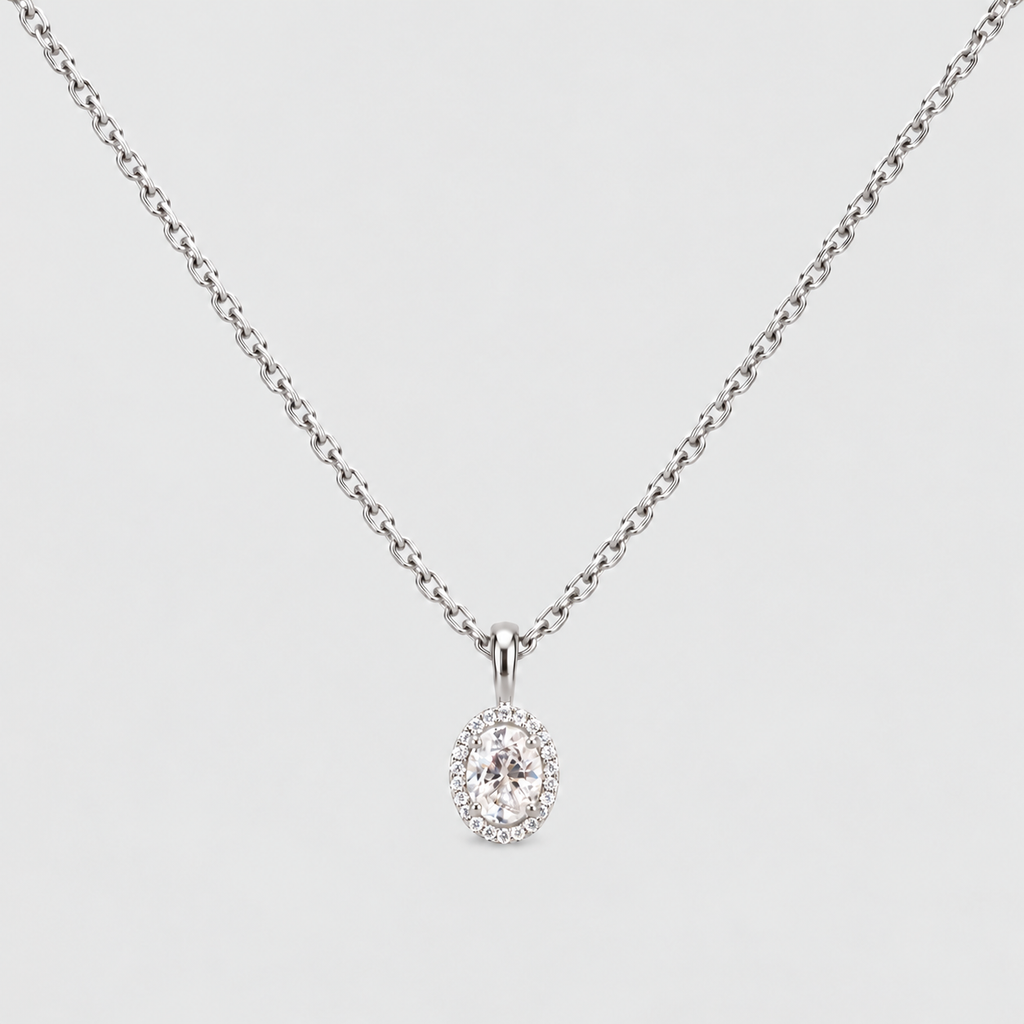 1.20 Ct. Lab Grown Diamond Oval Cut Halo Pendant (VS-EF)