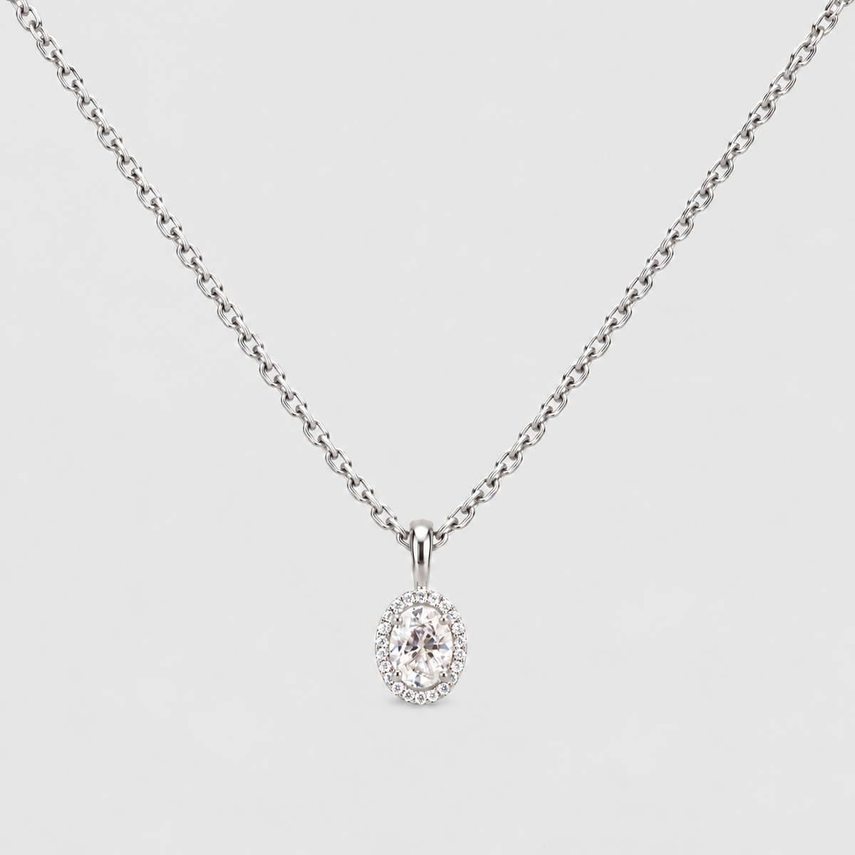 1.20 Ct. Lab Grown Diamond Oval Cut Halo Pendant (VS-EF)