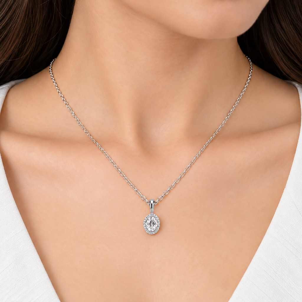 1.20 Ct. Lab Grown Diamond Oval Cut Halo Pendant (VS-EF)