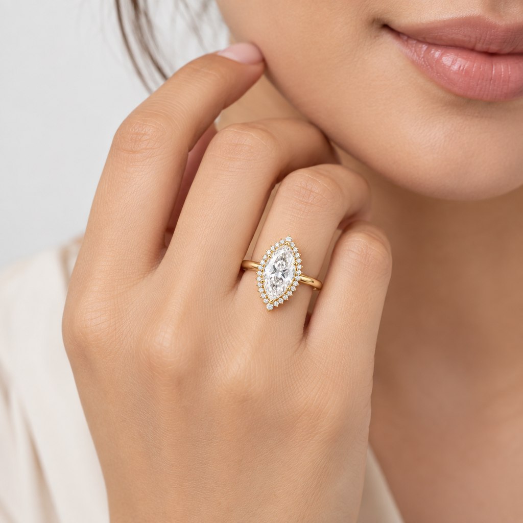 2.50 Ct. Lab Grown Diamond Marquise Cut Halo Ring (VS-EF)