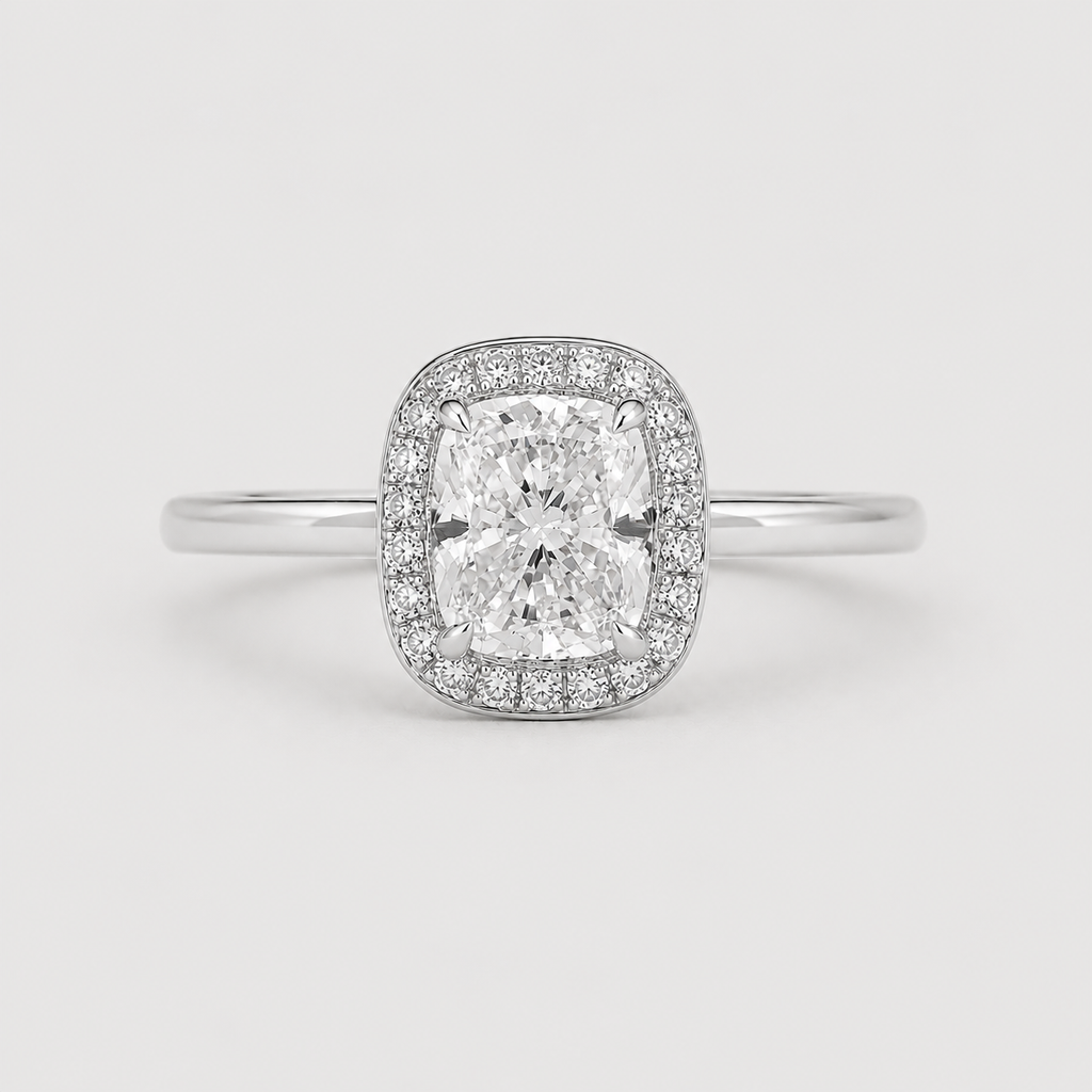 1.40 Ct. Lab Grown Diamond Cushion Cut Halo Ring (VS-EF)
